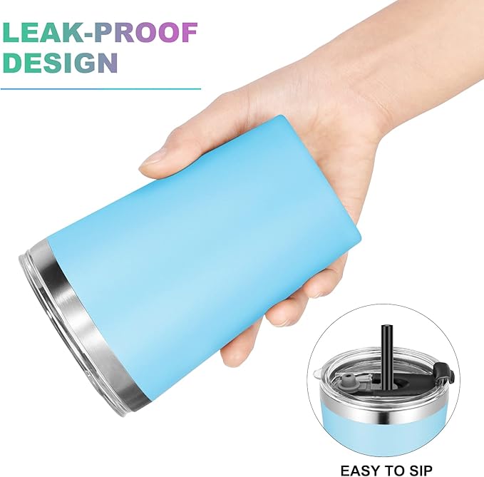 VEGOND 12oz Tumbler Stainless Steel Tumbler bulk Vacuum Insulated Double Wall Travel Tumbler with Lid and Straw Reusable Tumbler, Sky blue 1 Pack