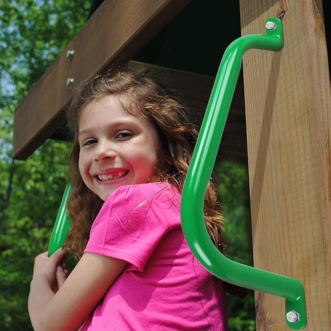 17'' Metal Playground Safety Handle (Set of 2), Outdoor Swing Set Safety Grab Bar, Playset Handles, Hand Grips for Playhouse, Treehouse Jungle Gym - Green
