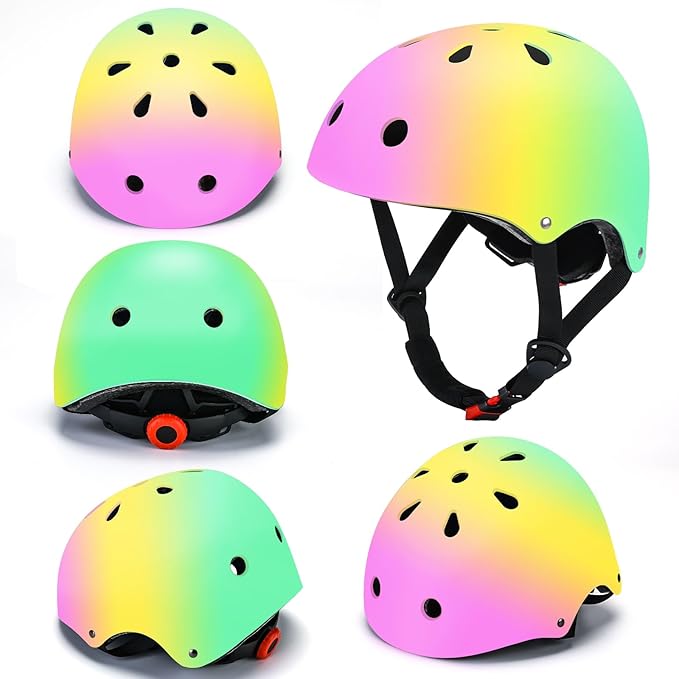 Color Gradient Adjustable Kids Bike Helmet Toddler Skateboard Helmets Boys Girls Child Ventilation Helmet for Multi-Sports Skating Cycling Scooter Balance