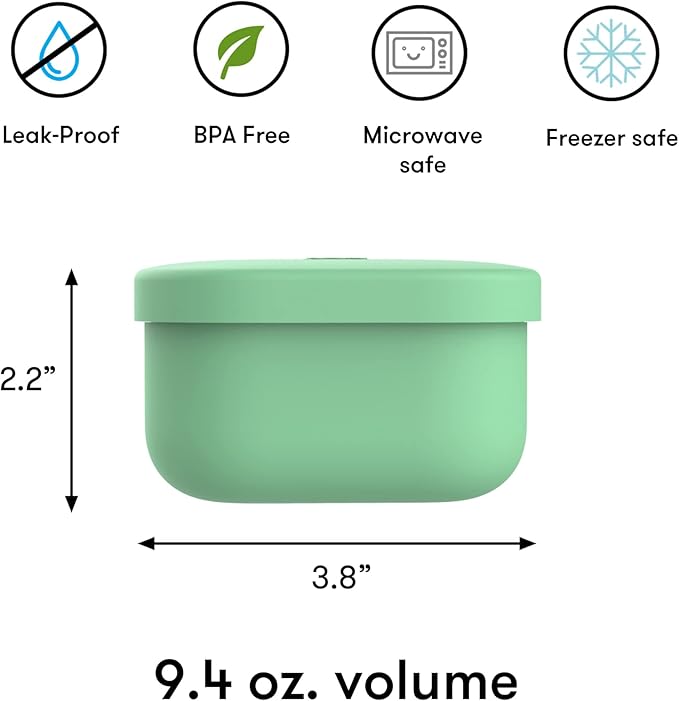 OmieBox Silicone Leakproof Snack Containers To Go, Food Storage Containers with Lid, School Lunch Bento Container - BPA Free, Airtight, Dishwasher and Freezer Safe, Oven Safe - 9.4 ounces (Green)