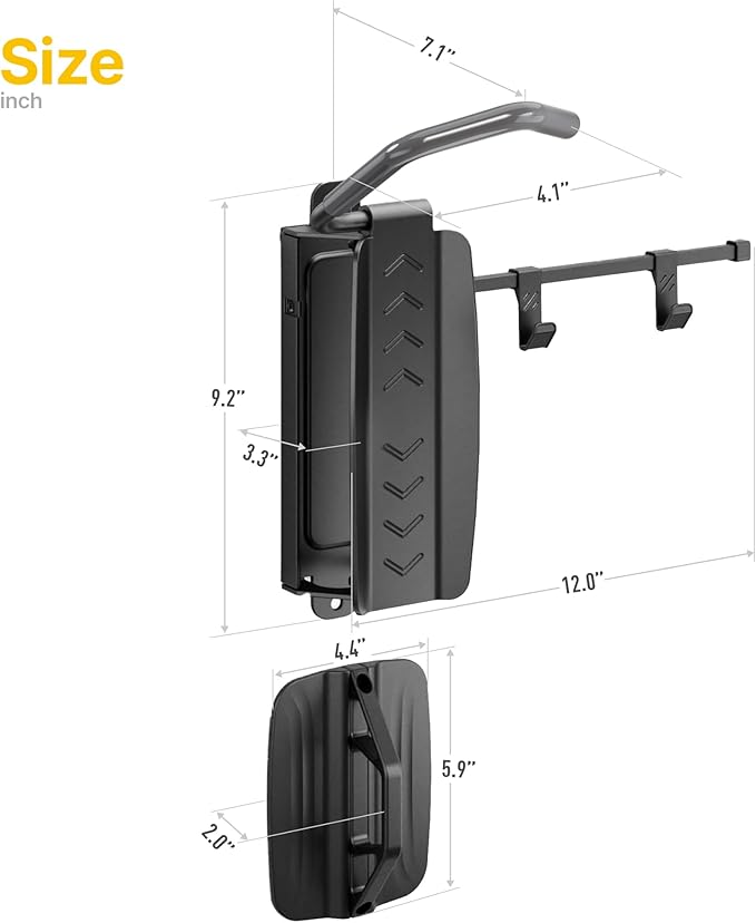 monTEK Swivel Bike Wall Mount, Bike Hangers for Garage, Bike Wall Mount with Two Extra Storage Hooks, Bike Hanger Wall Mount for Space Saving, Bike Rack Garage Holds Up to 77 lbs