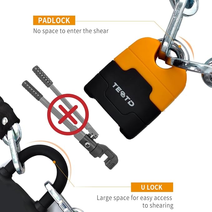 Heavy Duty Anti-Theft Bike Chain Lock - 5.3ft/160cm Long, 10mm Thick Chain with Bright-Colored Lock, 4 Keys for Motorcycles, Generators, Containers (8.6lbs)