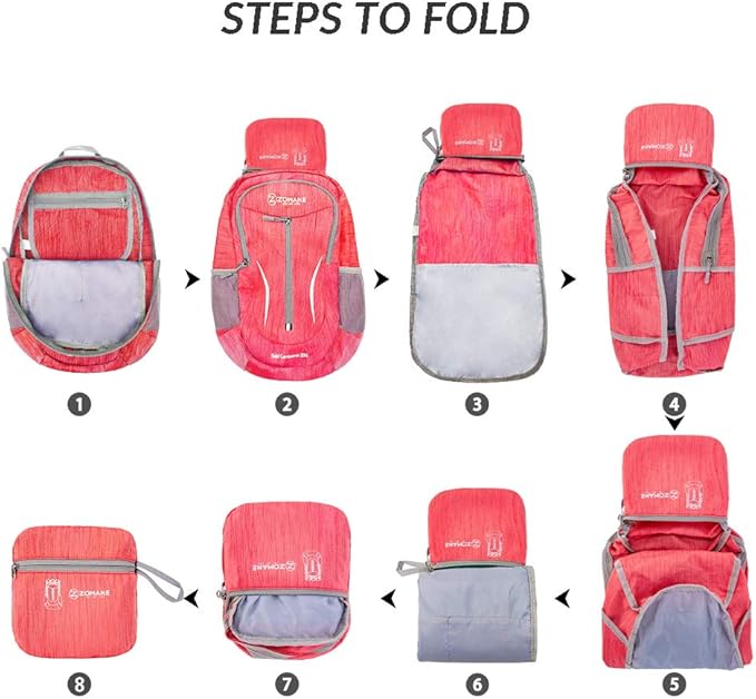 ZOMAKE 25L Ultra Lightweight Packable Backpack, Foldable Hiking Backpacks Water Resistant Small Folding Daypack for Travel(Red)