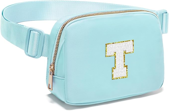 Gitus Birthday Gifts for 8 9 10 11 12 13 Year Old Girls Personalized Fanny Pack Crossbody Bags with Initial Letter Patch Belt Bag for Teen Girls Cute Trendy Stuff Travel Essentials (Icingblue-T)