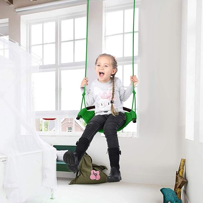 JKsmart 2 Pack Kids Swing Seat, Heavy Duty Rope Play Secure Children Swing Set, Toddler Swing Chair for Outdoor/Indoor/Playground/Home/Tree, with Snap Hooks and Swing Straps,440 lbs Capacity,Green