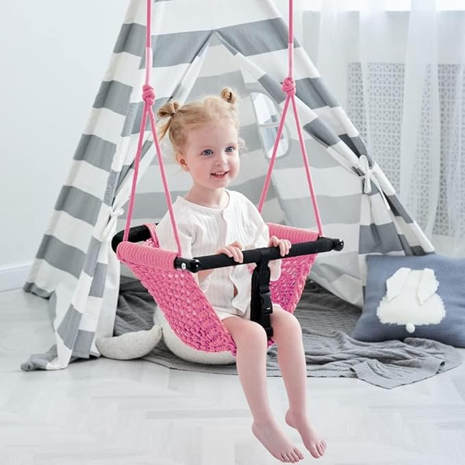 2 -in- 1 Toddler Swing. Swing Seat for Kids with Adjustable Ropes, for Kids Heavy Duty Rope Play Secure Children Swings Set, for Outdoor Indoor, (Blue+Pink)
