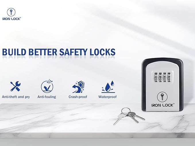 Iron LockĀ® Wall Mount Key Lock Box with 4-Digit Combination, Resettable Code, A B Switch, and 5-Key Capacity - Indoor/Outdoor Waterproof Lockbox for House Keys and Spare Keys (Small, Grey)