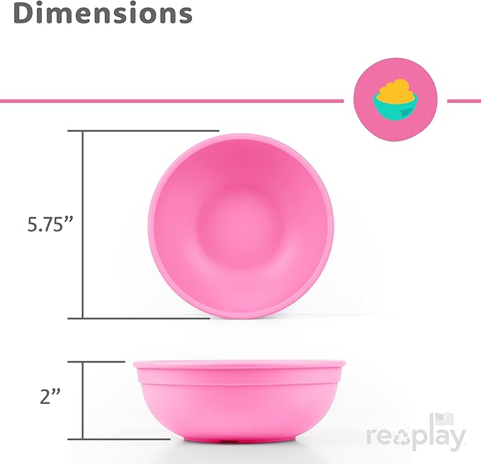 Re-Play Toddler Plates - 9 In and Bowls - 20 Oz. - Kids Plates and Bowls, Microwave and Dishwasher Safe - Set of 4x4 - Bright Pink