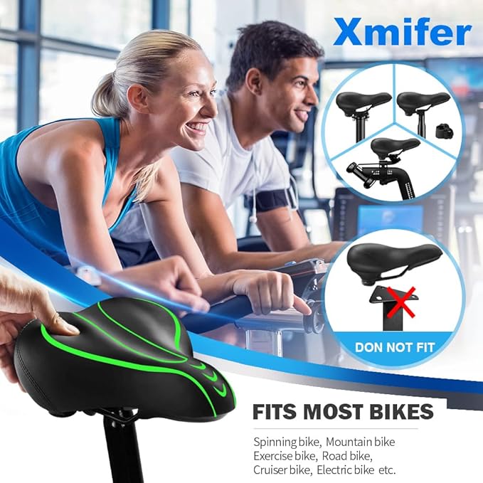Xmifer Oversized Bike Seat, Comfortable Bike Seat - Universal Replacement Bicycle Saddle - Waterproof Leather Bicycle Seat with Extra Padded Memory Foam - Bicycle Seat for Men/Women