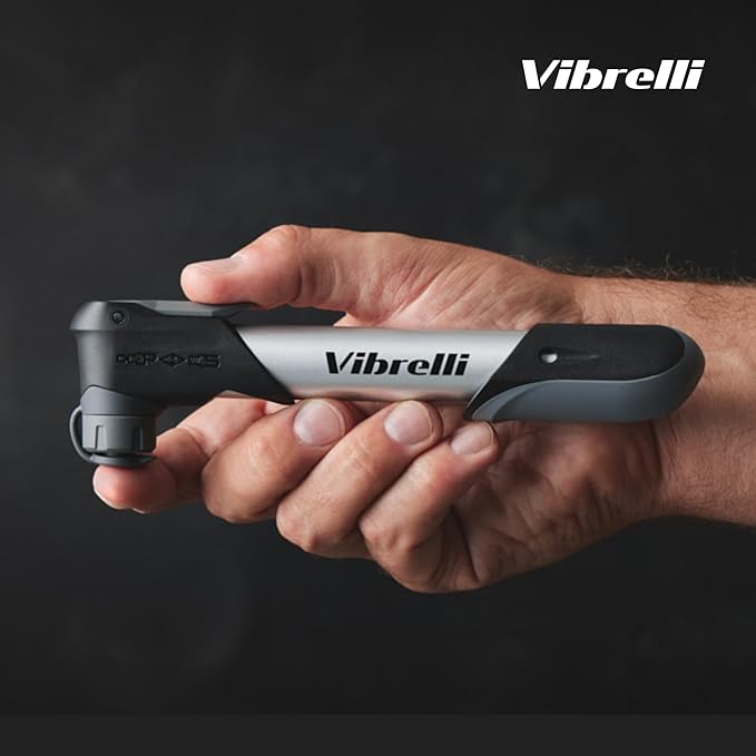 Vibrelli Mini Bike Pump - Presta & Schrader Bicycle Pump - 120 PSI Tire Pump for Road & MTB - No Valve Changing Needed
