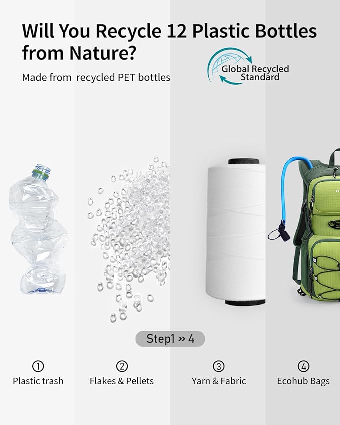 ECOHUB Hydration Backpack for Men Women, 20L Lightweight Hiking Daypack Cycling Backpack with 2L Water Bladder, Insulated Hydration Pack with Waist Pack