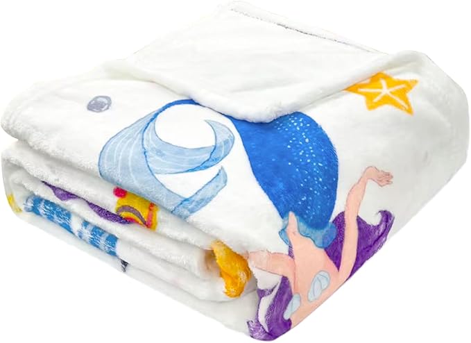 Wajade Kids Mermaid Blanket for Girls Soft Fleece Blanket for Couch Sofa Bedroom Mermaid Marine Life Throw Blanket for Kids Teens 50"x60"