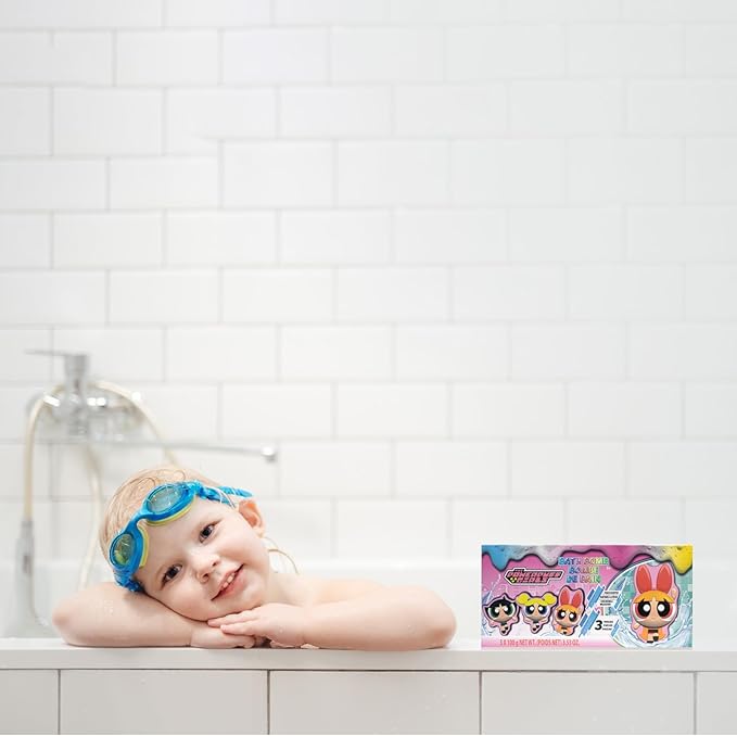 The Powerpuff Girls Bath Bombs for Kids, Fun Bright Rainbow Colors, Peach Scented for Kids, Ages 3+, by Townley Girl