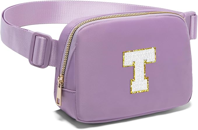 Gitus Birthday Gifts for 8 9 10 11 12 13 Year Old Girls Personalized Fanny Pack Crossbody Bags with Initial Letter Patch Belt Bag for Teen Girls Cute Trendy Stuff Travel Essentials (Lavender-T)