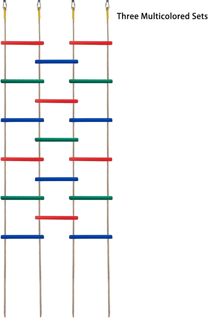 Wooden Climbing Rope Ladder for Kids: 6 - Foot - Long, 14 - inch - Wide, Sturdy, Durable, for Indoor/Outdoor Use, Good for Health, a Fantastic Gift (Three Multicolored Sets)