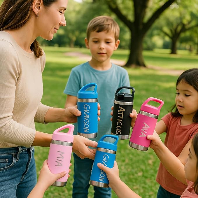 Personalized 12oz tumbler Kids water bottle with name Stainless steel tumbler Cold Hot drink (Vertical/Horizontal Name)