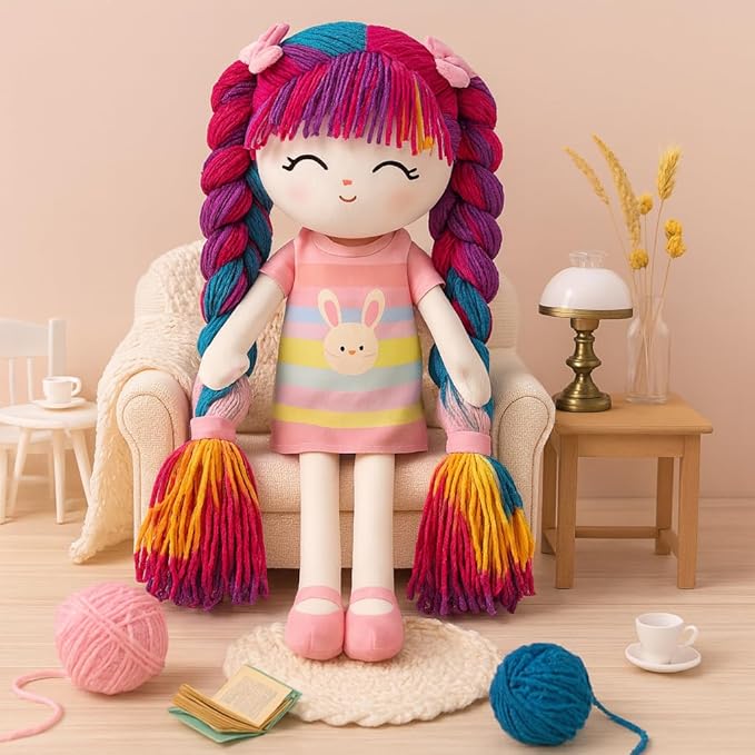 Plush Doll Baby Rag Dolls Gift for Girls, Soft Toys for Kids Toddler Soft Baby Doll Toys (16'') Birthday (Rainbow)