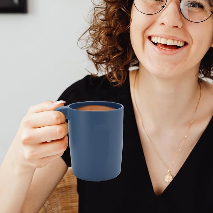 16oz Wheat Straw Cups with handles set of 6-Plastic Cups Reusable-Unbreakable Kids Mugs-Dishwasher Safe & Microwave Safe-Ideal Plastic Mugs for Tea,Coffee,Camping,RV-Navy Blue