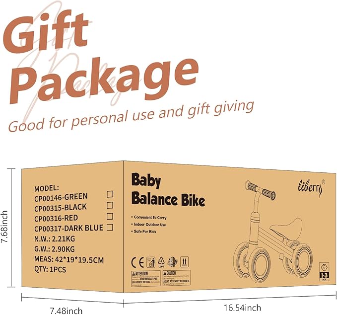 Liberry Baby Balance Bike with Adjustable Seat, Toddler First Ride-On Toy for 1-2 Year Old, Boys Christmas & Birthday Gift