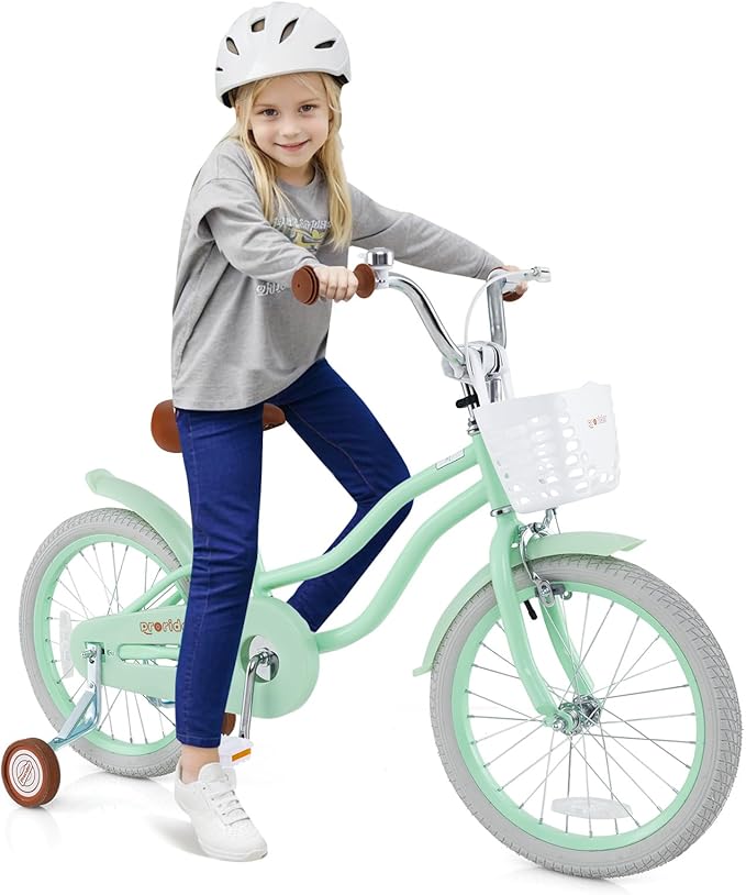 BABY JOY Kids Bike, 12 14 16 18 20 Inch Boys Girls Bike w/Adjustable Seat, Removable Basket, Handbrake & Coaster Brake, Training Wheels or Kickstand, Kids Bicycle with Multi-Color