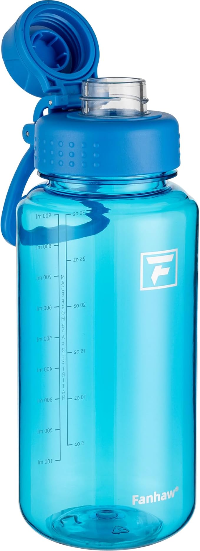 Fanhaw 32 oz Clear Water Bottle with Fast-Flow Spout Lid, BPA-Free Tritan, Wide Mouth, Leakproof, Reusable Bottle for Gym, School, Office, Travel (Classic Blue)