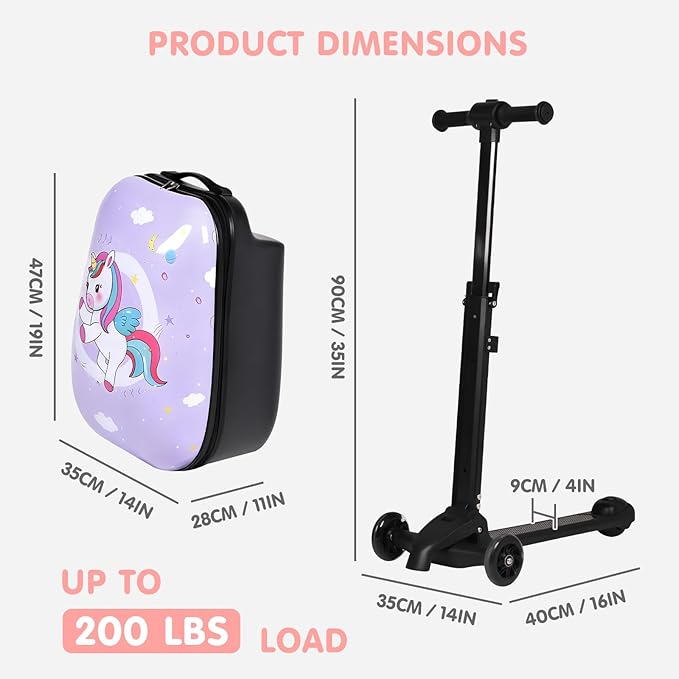 smilesun 4-in-1 Detachable Scooter Suitcase for Kids & Teenagers, Lightweight Hardside Ride-On Suitcase, Foldable Design, Perfect Travel Gift for Girls (Purple, 22-inch)
