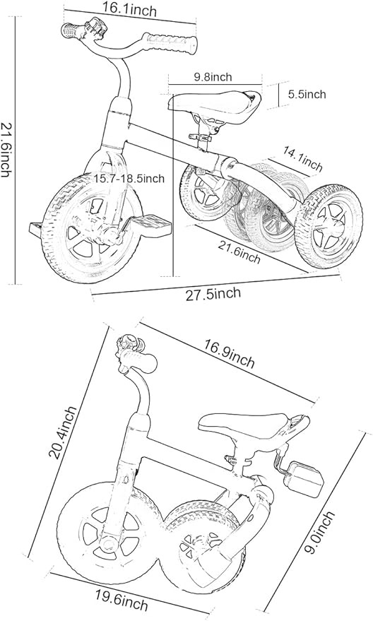 Ancaixin 3 in 1 Toddler Tricycles for 2-5 Years Old Boys Girls with Adjustable Seat Detachable Pedal and Bell, Foldable Baby Balance Bike Riding Toys, Kids Birthday Christmas New Year Gift (Silver)