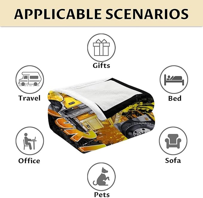 Personalized Toddler Blanket for Boys - Custom Construction Blankets for Kids 3-5 - Cool Soft Warm Throws for Sofa, Crib, Travel