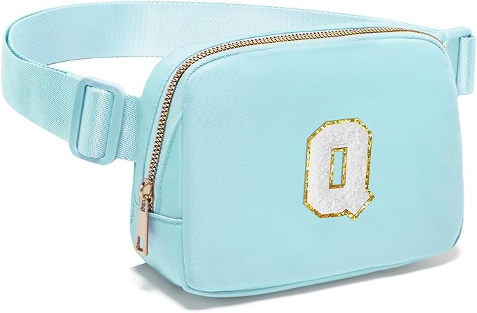 Gitus Birthday Gifts for 8 9 10 11 12 13 Year Old Girls Personalized Fanny Pack Crossbody Bags with Initial Letter Patch Belt Bag for Teen Girls Cute Trendy Stuff Travel Essentials (Icingblue-Q)