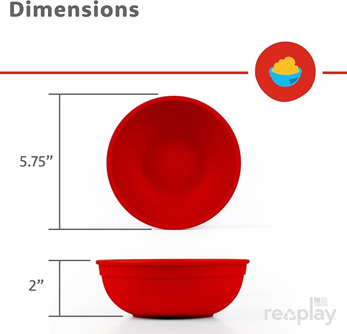 Re-Play Toddler Plates - 9 In and Bowls - 20 Oz. - Kids Plates and Bowls, Microwave and Dishwasher Safe - Set of 4x4 - Red