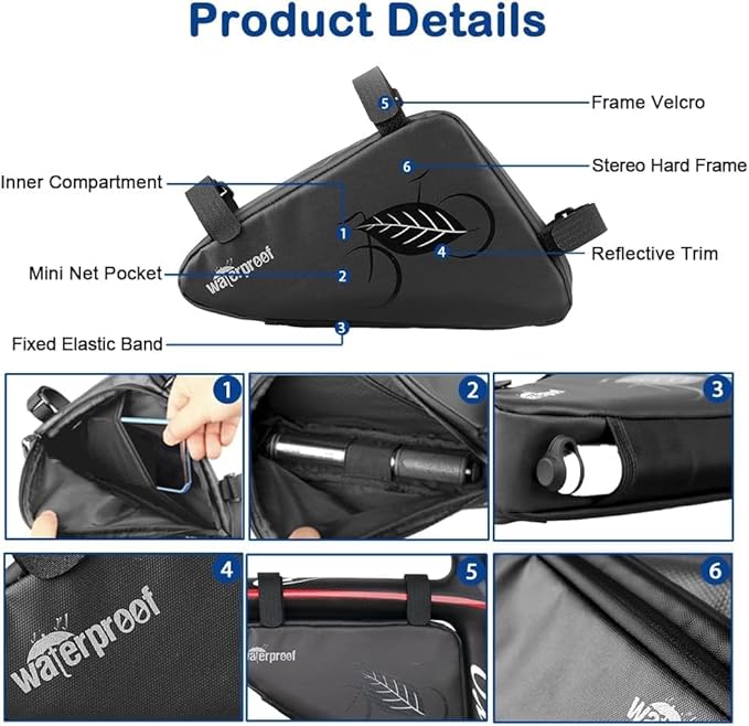 NDakter Bike Bicycle Frame Storage Bag, 2L Waterproof Bicycles Triangle Pouch, Cycling Pack for Phone, Wallet, Keys, Tools, Accessories, Bikes Front Tube Bag for Mountain Road Bike, MTB