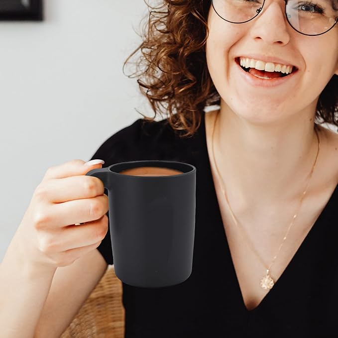 16oz Wheat Straw Cups with handles set of 6-Plastic Cups Reusable-Unbreakable Kids Mugs-Dishwasher Safe & Microwave Safe-Ideal Plastic Mugs for Tea,Coffee,Camping,RV-Black