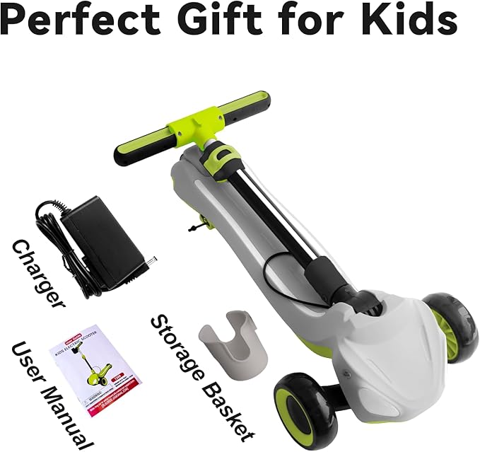 3 Wheel Electric Scooter for Kids Ages 3-10, w/Storage Basket, LCD Screen, Full Body Lights Up, Wide Deck, 5Mph Safe Speed, 90min Riding, Balance Foldable Kick Scooter for Boys & Girls