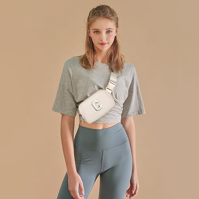 Gitus Birthday Gifts for 8 9 10 11 12 13 Year Old Girls Personalized Fanny Pack Crossbody Bags with Initial Letter Patch Belt Bag for Teen Girls Cute Trendy Stuff Travel Essentials (Ivory-C)