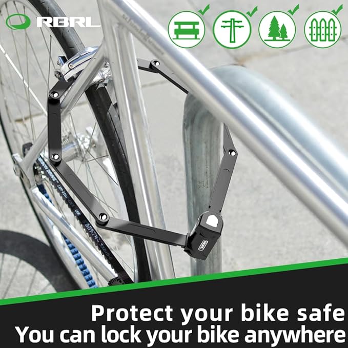 RBRL Folding Bike Lock, 3.6ft Heavy Duty Anti Theft, Hardened Steel 8mm Chain Lock with 4 Keys for Ebikes, Scooters, Motorcycles & MTB