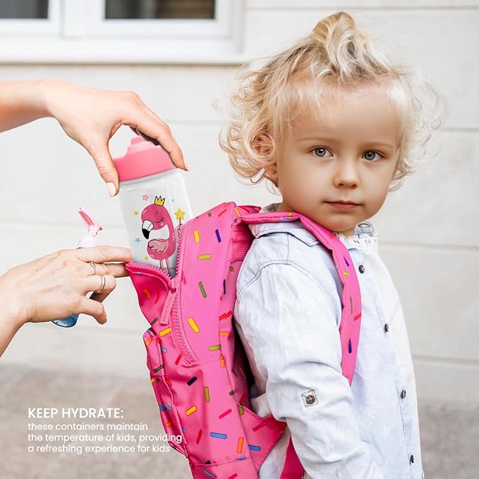 Flamingo Water Bottle - Kids Water Bottle with Straw Lid - 12 Oz Insulated Stainless Steel Water Bottles for Kid Girls - Travel Cup for School Sports