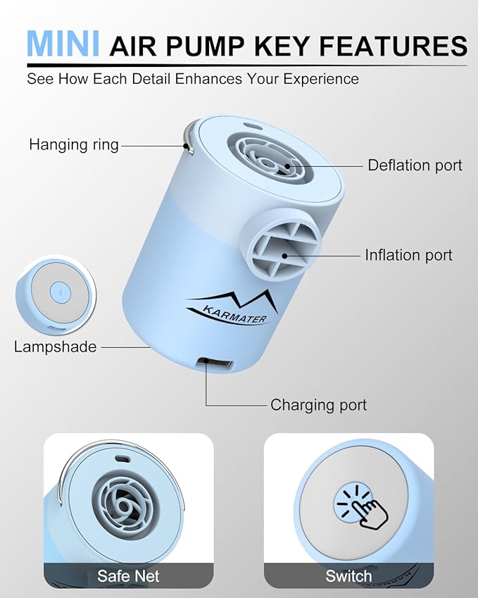 Portable Pool Inflatable Air Pump - 5kPa Upgrade Electric Camping Travel Vacuum Mini Inflator Pump for Inflatables - Battery Mattress Bed Small Float Pumps - Tiny Rechargeable Pumps for Storage Bags