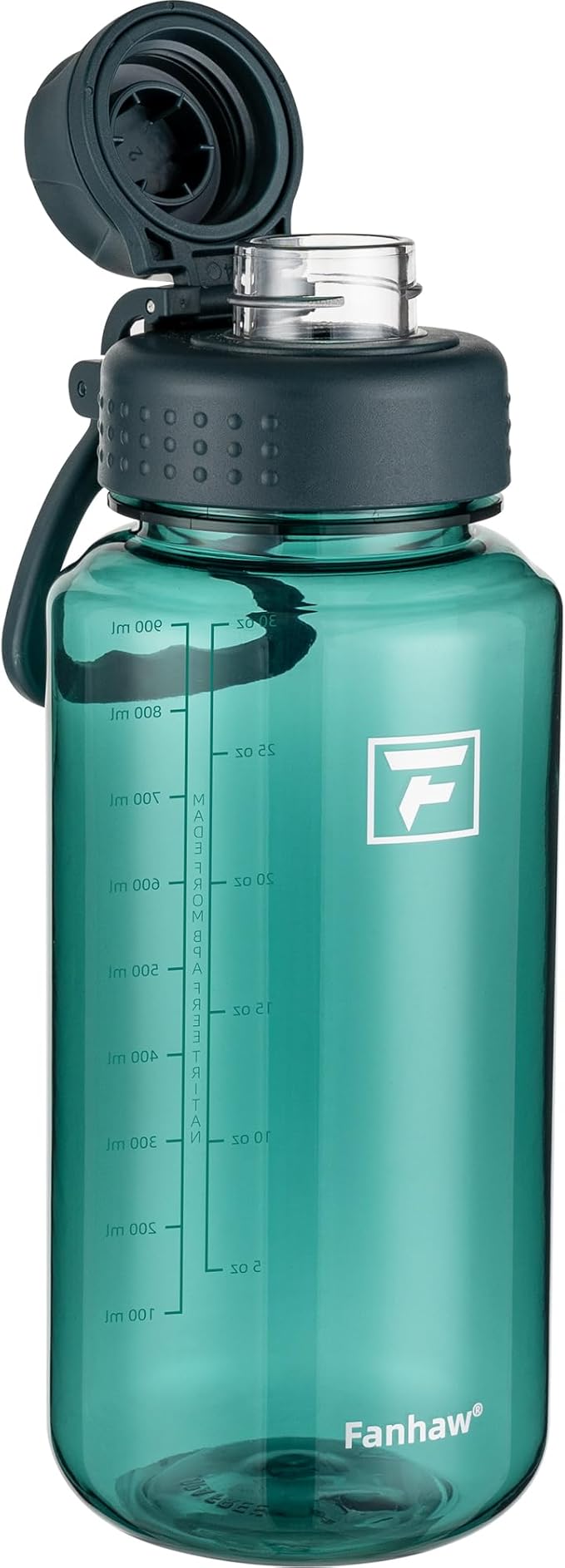 Fanhaw 32 oz Clear Water Bottle with Fast-Flow Spout Lid, BPA-Free Tritan, Wide Mouth, Leakproof, Reusable Bottle for Gym, School, Office, Travel (Dark Green)