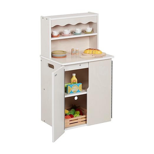 ECR4Kids Play Kitchen Storage Cupboard, Wooden Playset, White Wash