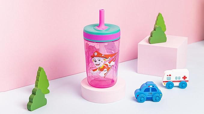 Zak Designs Kelso 15 oz Tumbler Set (Paw Patrol Skye & Everest) Leak-Proof Screw-On Lid with Straw Made of Durable Plastic and Silicone, Perfect Cup Bundle for Toddlers, Kids (2pc Set)