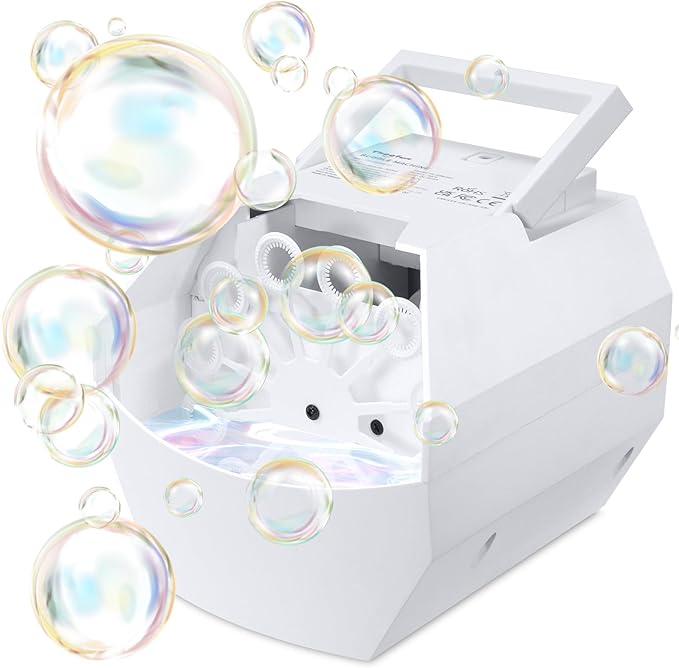 Theefun Bubble Machine: 500ML Automatic Bubble Blower Max 15000 Bubbles per Min for Kids and Toddlers, Battery or USB Operated Portable Bubble Maker for Parties Weddings Birthday White