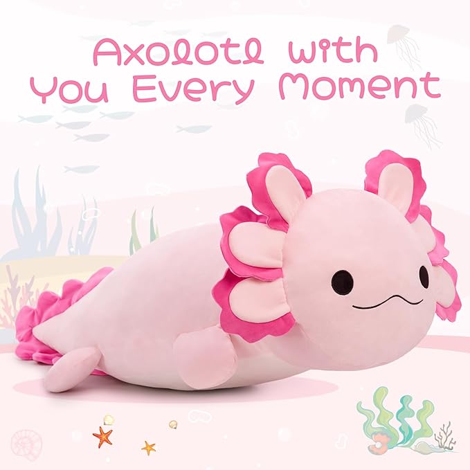 MaoGoLan 47" Giant Axolotl Stuffed Animal,Ultra Soft Salamander Kids Body Pillow Plush,4 Feet Jumbo Throw Pillow Plushie for Axolotl Lover,Home Decor,Gifts