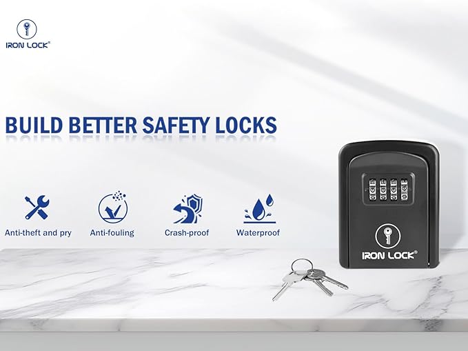 Iron LockĀ® Wall Mount Key Lock Box with 4-Digit Combination, Resettable Code, A B Switch, and 5-Key Capacity - Indoor/Outdoor Waterproof Lockbox for House Keys and Spare Keys (Small, Black)