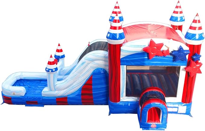 TentandTable Inflatable Bounce House Water Slide for Kids 5-12 Large, Commercial Grade Mega Bouncy Castle for Adults, Jump House, Includes Air Blower, 32' L x 16' W x 15' H, Stars and Stripes