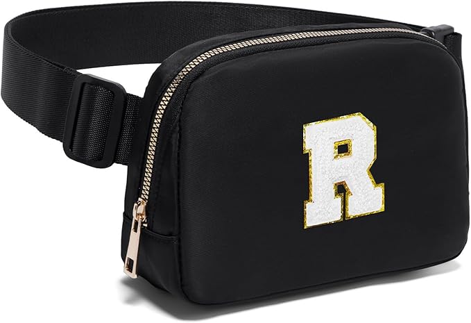Gitus Birthday Gifts for 8 9 10 11 12 13 Year Old Girls Personalized Fanny Pack Crossbody Bags with Initial Letter Patch Belt Bag for Teen Girls Cute Trendy Stuff Travel Essentials (Black-R)