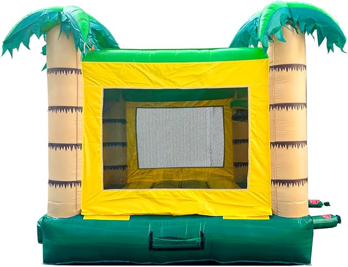 Crossover No-Print Tropical Smiley Face Inflatable Bounce House, Bouncy Jump Castle for Kids and Toddlers, Outdoor Birthday Party Jumping Bouncer, Commercial-Grade, Without Blower, 13 x 12 x 14.5 Ft