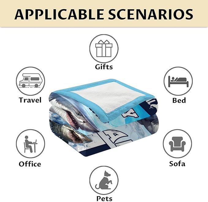 Shark Gifts for Boys - 50 x 60 Inches Fuzzy Warm Flannel Blanket for Men - Colorful Cute Throw Blanket for Couch, Travel