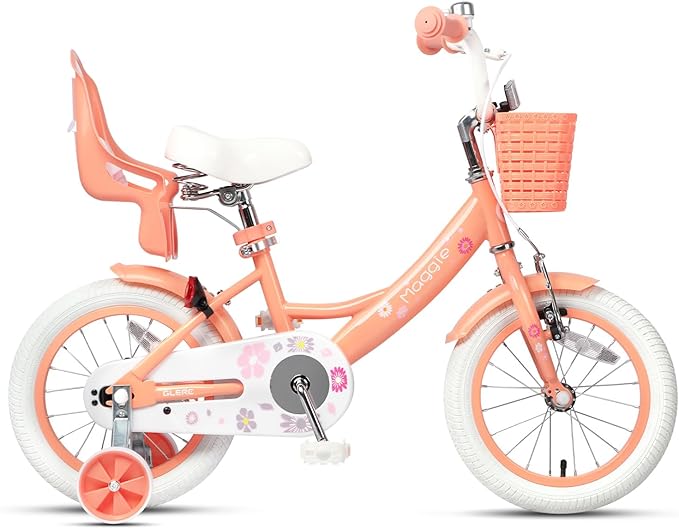 Glerc Maggie Girls Bike, 12-20 Inch Kids Bike for 2-13 Years Old Children, Princess Style Kids Bicycle with Doll-Seat & Basket & Training Wheels, Multiple Colors