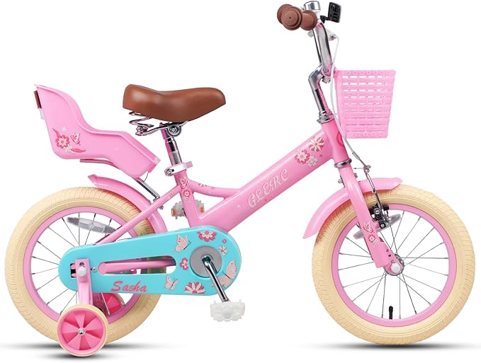 Glerc Sasha Girls Bike, 12-20 Inch Kids Bike for Children Ages 2-13 Years, Kids Bicycle with Doll-Seat & Basket & Training Wheels, Multiple Colors