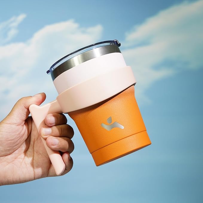 BJPKPK Tumbler With Handle And Straw 40oz Stainless Steel Tumbler With Lid Insulated Coffee Cups,Coral (Pack of 2)